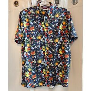 Fried Denim Men Slim Fit Button Up Shirt Medium Floral Fruit Preppy Resort 19658